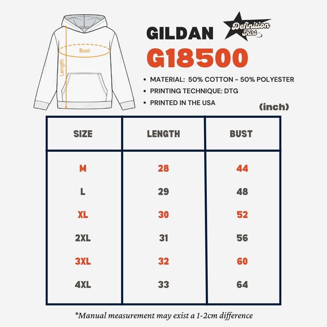 Definition Shirt Hoodie Size Chart