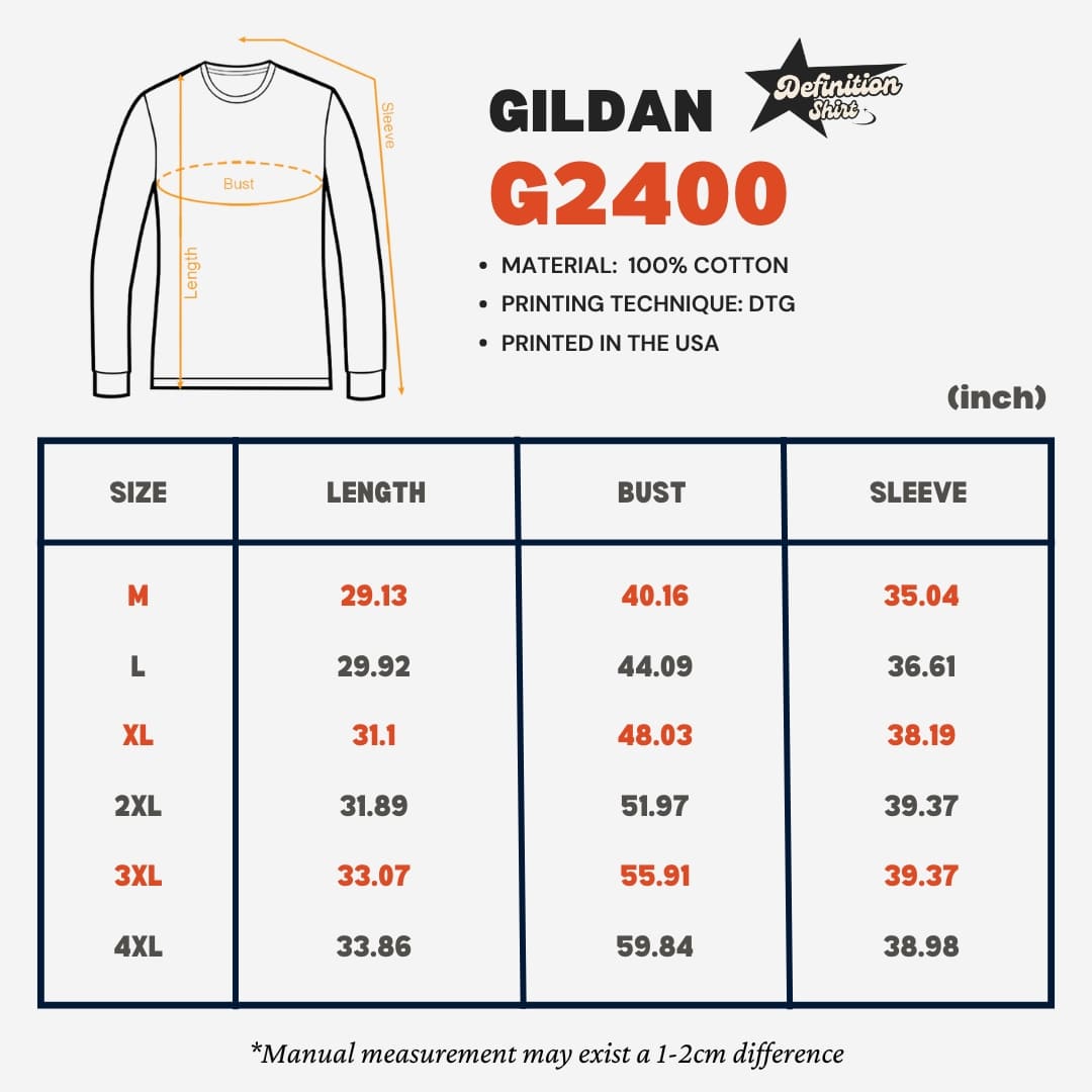 Definition Shirt Long Sleeve Size Chart